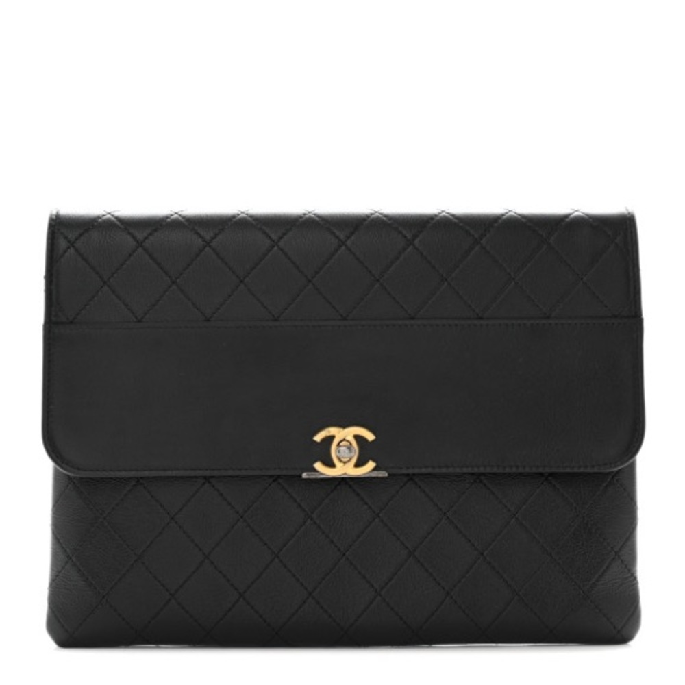 Chanel Black Quilted Leather Clutch